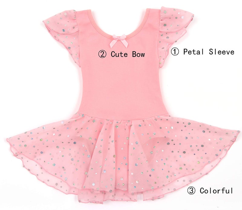 DANSHOW Girls Glitter Leotards for Ballet Dance Dress with Tutu Skirt Petal Sleeve(4040-M-08) - Image 3